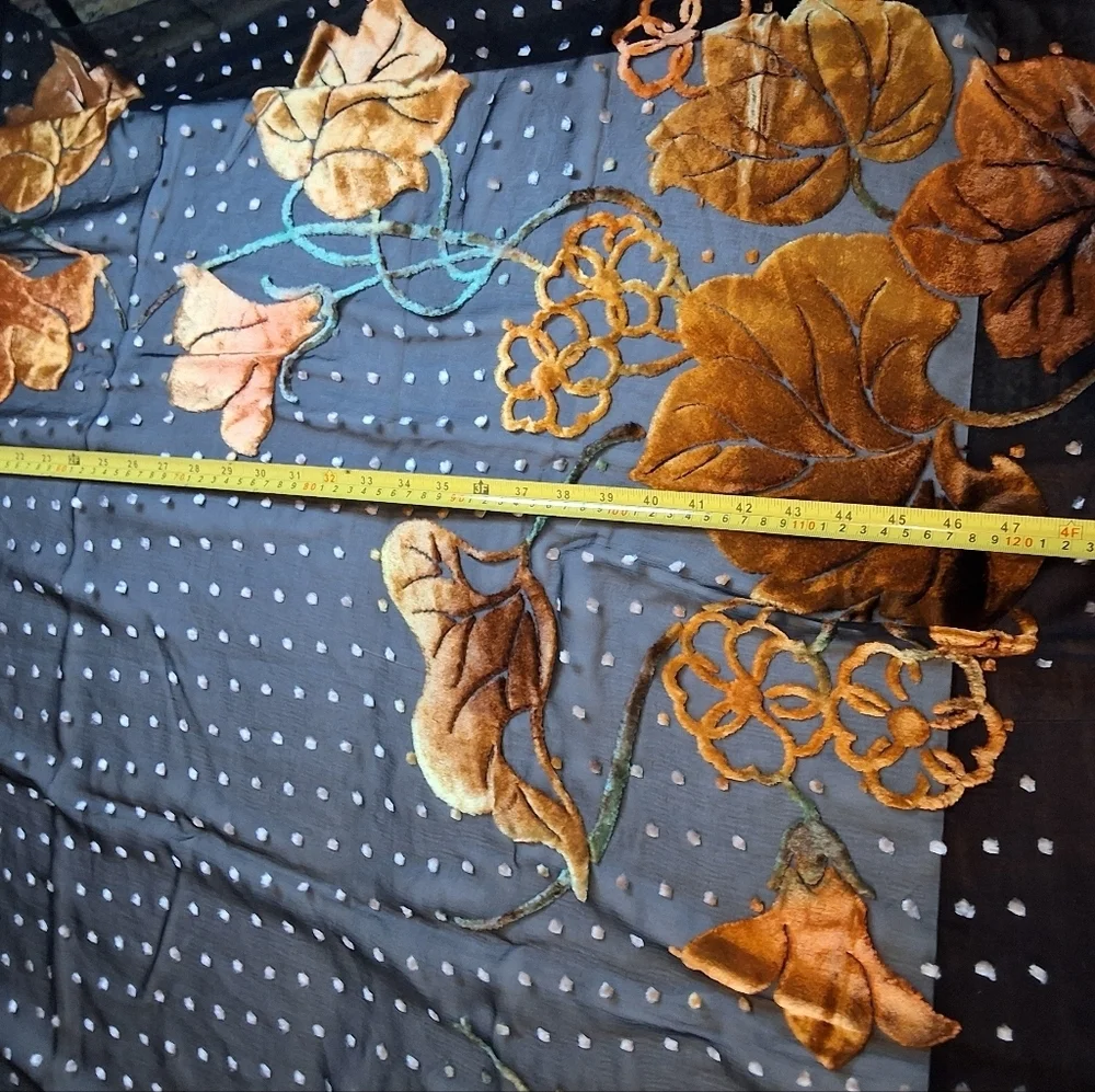 Ginormous Elegant Black and Gold Flocked French  Scarf NWT